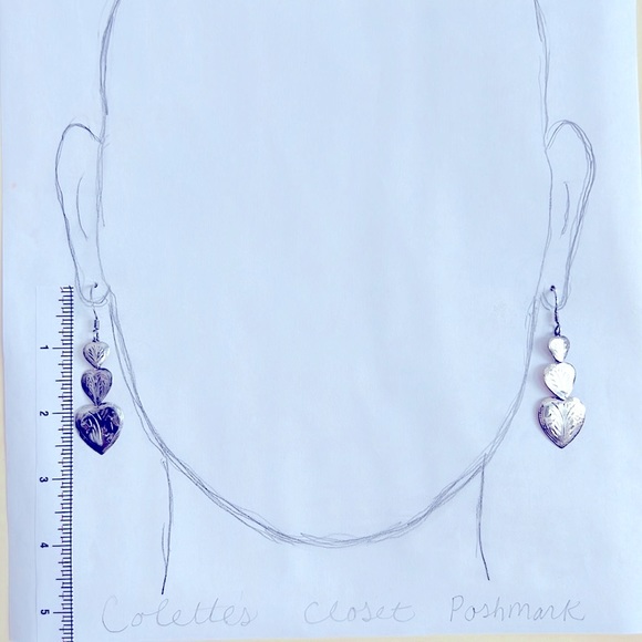 Three Hearts Sterling Silver Lightweight Drop Dangle Statement Earrings Vintage - Picture 6 of 10